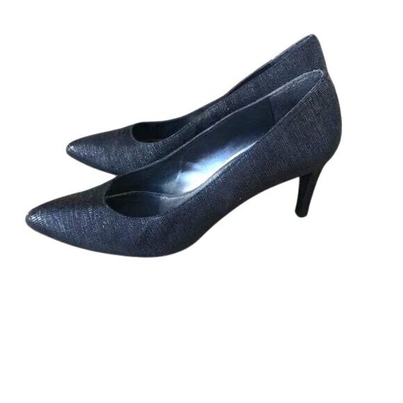 Stuart Weitzman Black Textured Leather Pointed Toe Pumps Size 7.5 Womens Heels - Picture 1 of 6